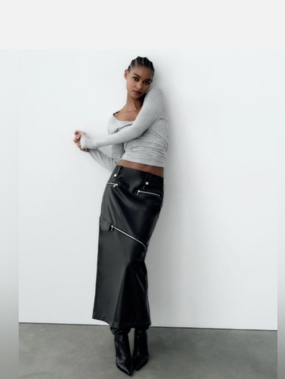 Zara Faux Leather Black Zippered Maxi Skirt - Size M